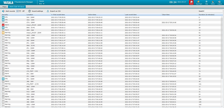 Expanded alert history and download capabilities gives you greater flexibility in analyzing operational performance and past lightning events