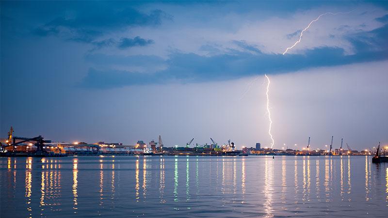 Lightning at sea