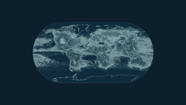 Global map showing lightning density measured by the GLD360 lightning detection network. 