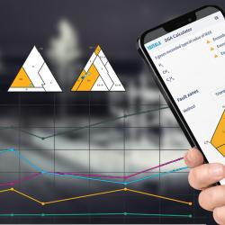 Vaisala DGA calculator on phone in hand, with graphs and duval triangle plots